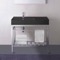 Modern Matte Black Ceramic Console Sink and Polished Chrome Base, 32